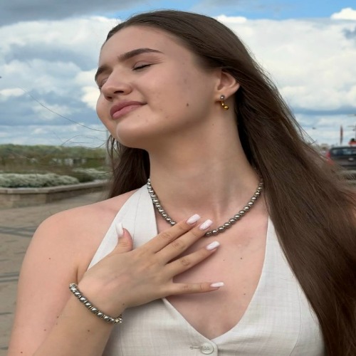 Комплект из колье, браслета и серег гематин, бусина "волна" (нержавеющая сталь, латун сплав с позолотой)